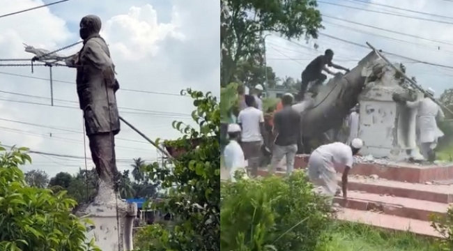 Bangaladeş'te halkın öfkesi dinmek bilmiyor: Mucibur Rahman heykelleri bir bir yıkılıyor