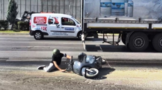 Alanya'da yola dökülen yağ, trafiği felç etti