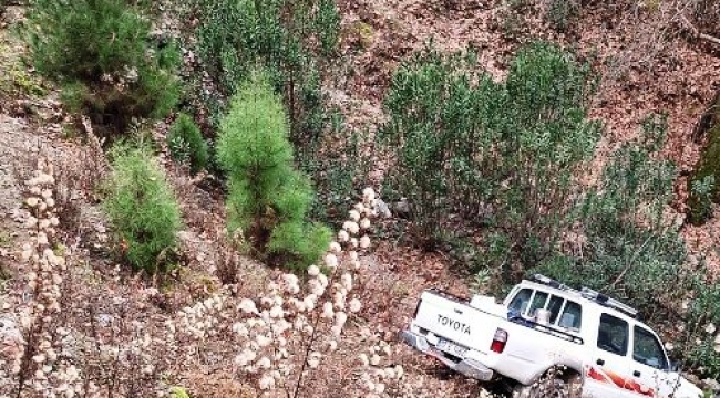 Alanya'da kontrolden çıkan kamyonet şarampole düştü